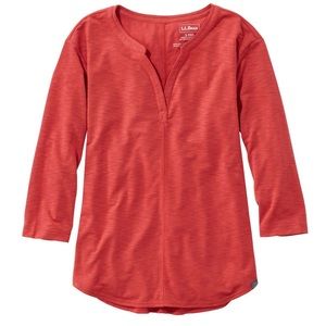 L.L. Bean  Streamside Tee, Three-Quarter-Sleeve Splitneck Deep Coral
